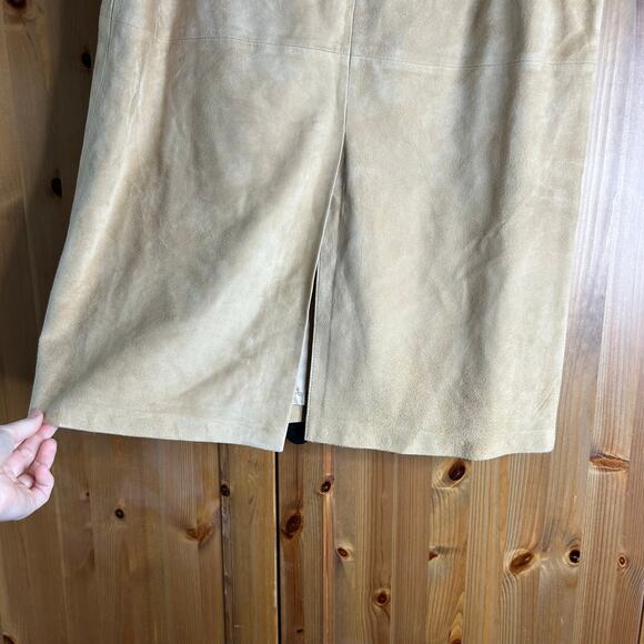 NWT Brooks Brothers Genuine Leather Suede Midi Skirt Camel Women’s 14 Career - Picture 4 of 7